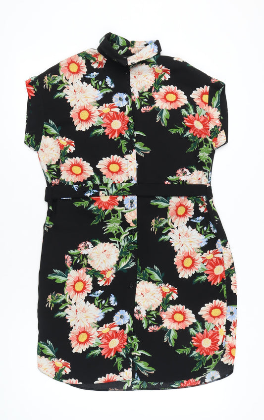 Dorothy Perkins Women’s Black Floral Shirt Dress UK 12 Knee Length