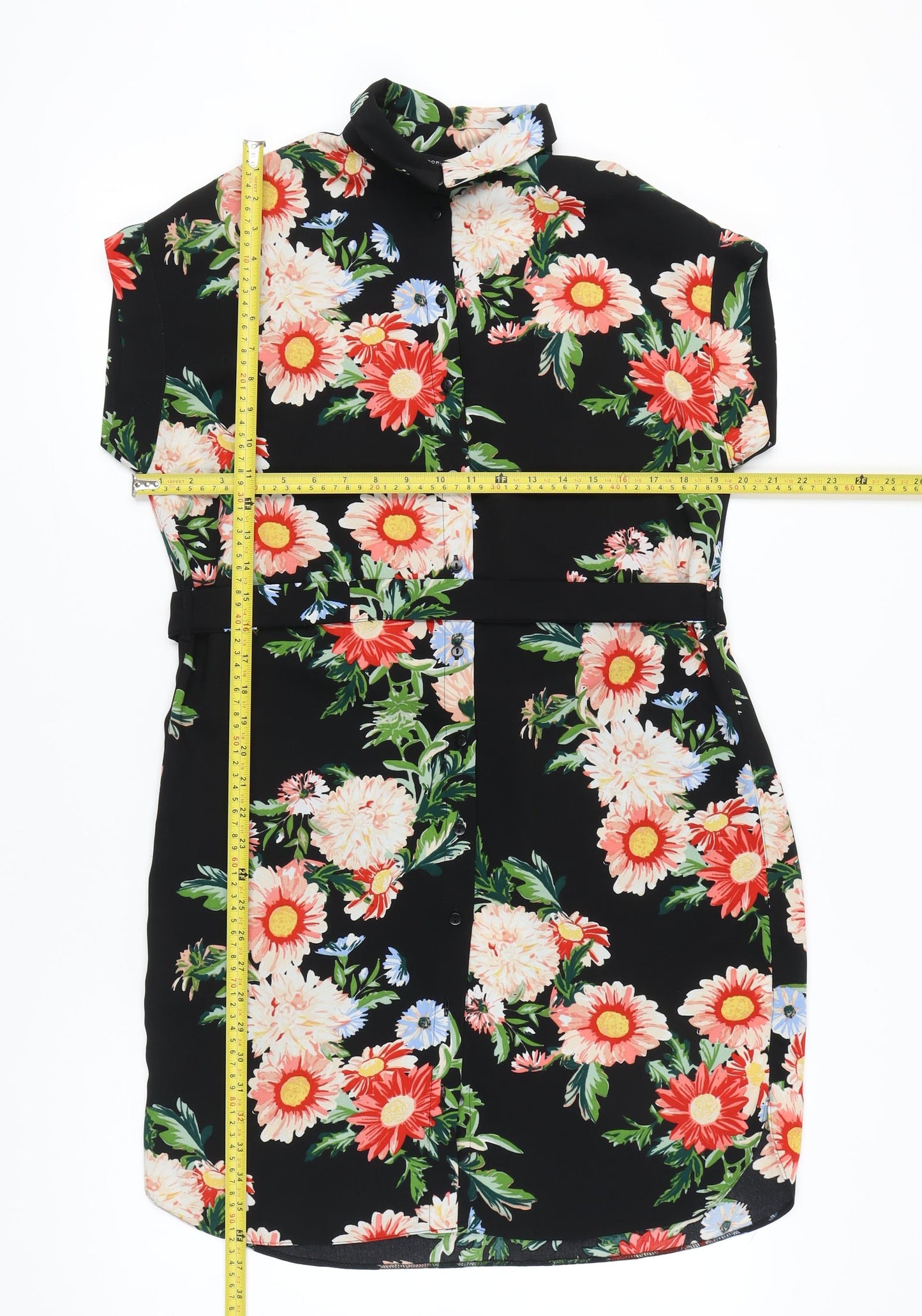 Dorothy Perkins Women’s Black Floral Shirt Dress UK 12 Knee Length