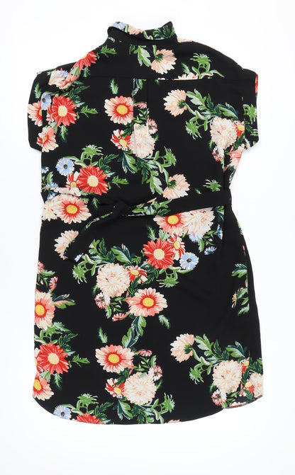 Dorothy Perkins Women’s Black Floral Shirt Dress UK 12 Knee Length
