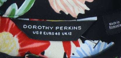 Dorothy Perkins Women’s Black Floral Shirt Dress UK 12 Knee Length