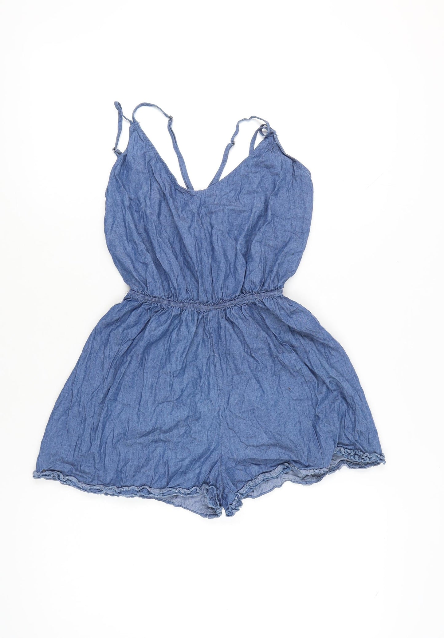 Dazie Women’s Blue Denim Cotton Playsuit Size 6 V-Neck Summer