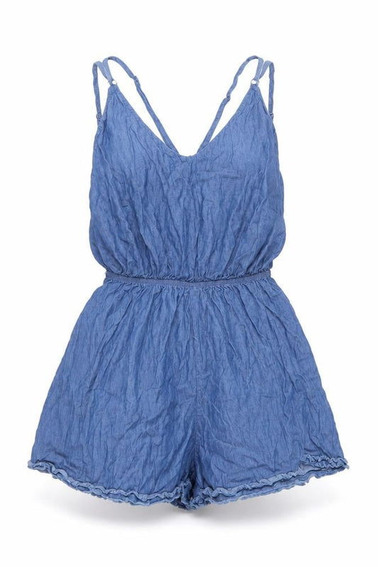 Dazie Women’s Blue Denim Cotton Playsuit Size 6 V-Neck Summer