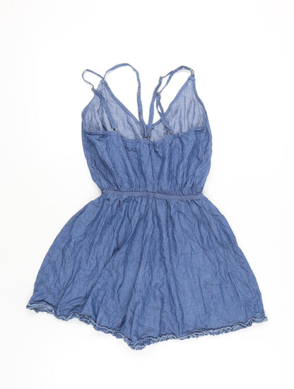 Dazie Women’s Blue Denim Cotton Playsuit Size 6 V-Neck Summer