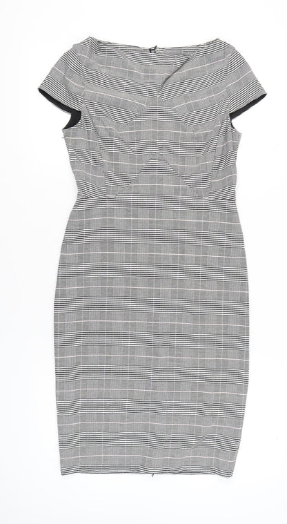 Marks and Spencer Women Grey Check Sheath Work Dress UK 10