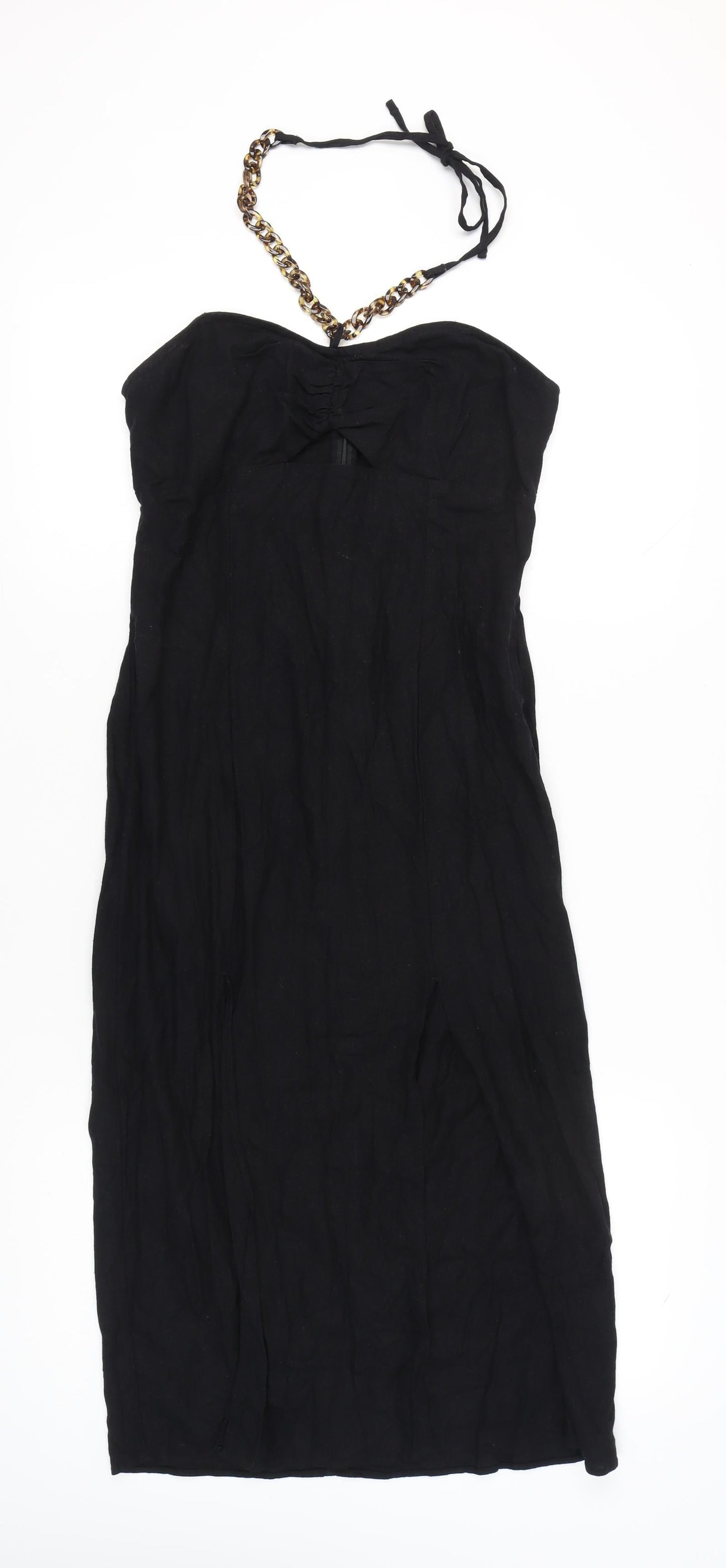 F&F Womens Black Size 10 Strapless Midi Bodycon Dress Linen Blend
