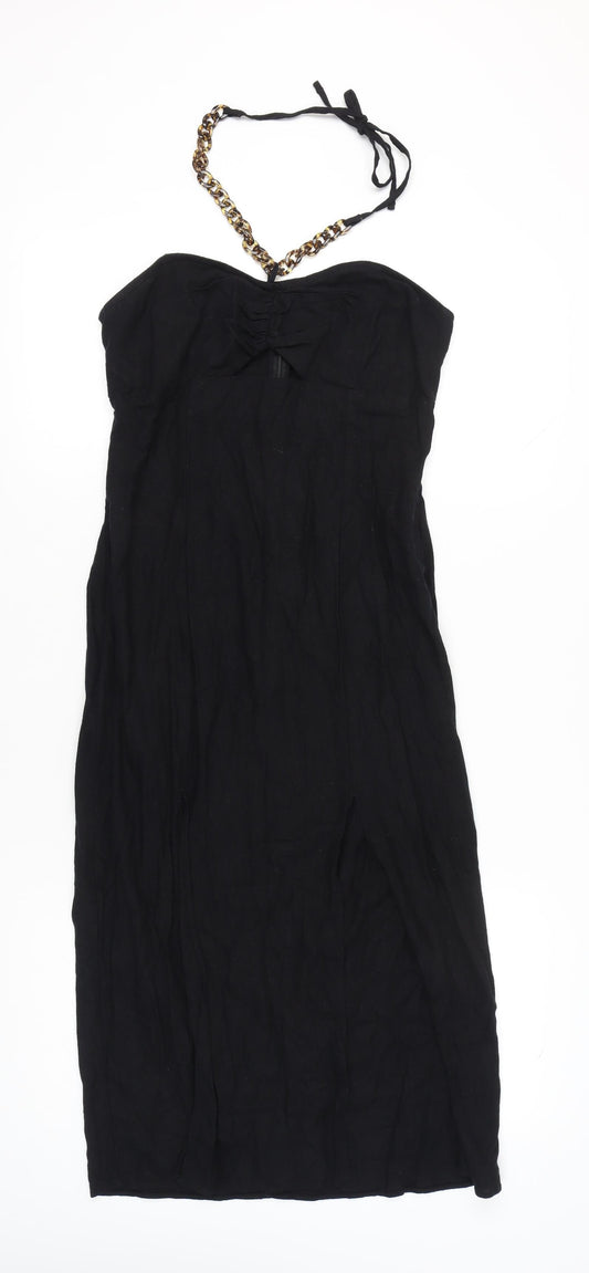 F&F Womens Black Size 10 Strapless Midi Bodycon Dress Linen Blend