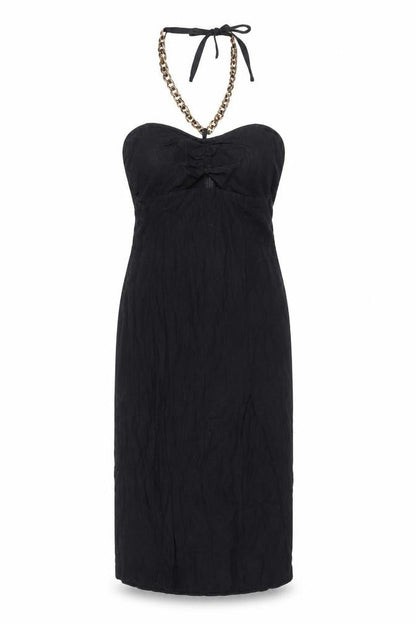 F&F Womens Black Size 10 Strapless Midi Bodycon Dress Linen Blend