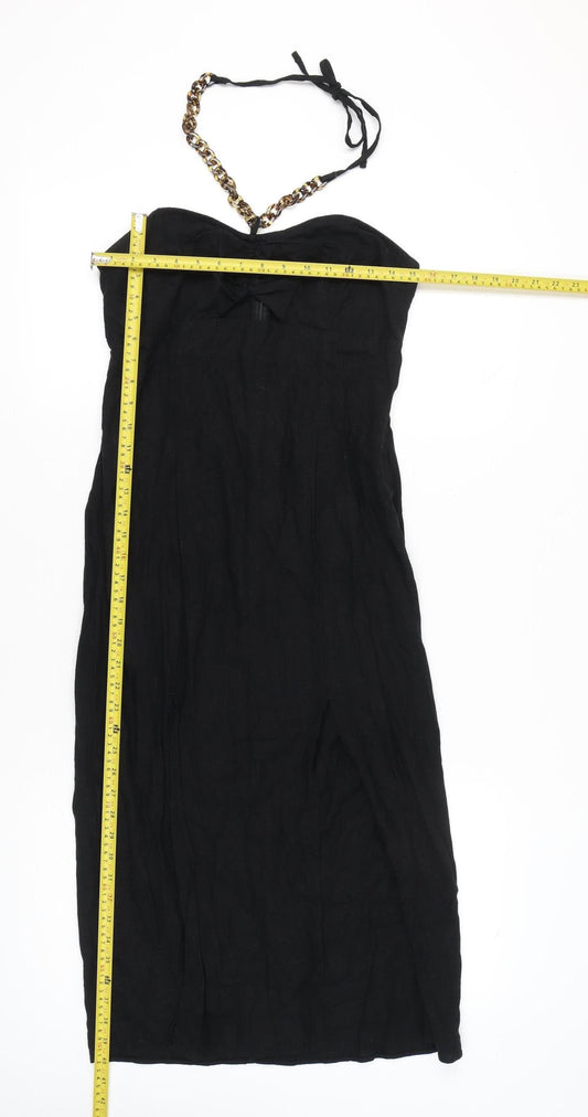 F&F Womens Black Size 10 Strapless Midi Bodycon Dress Linen Blend