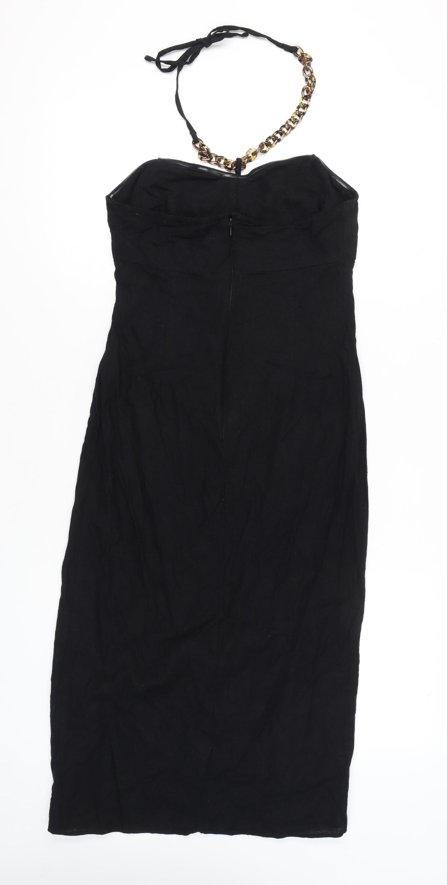 F&F Womens Black Size 10 Strapless Midi Bodycon Dress Linen Blend