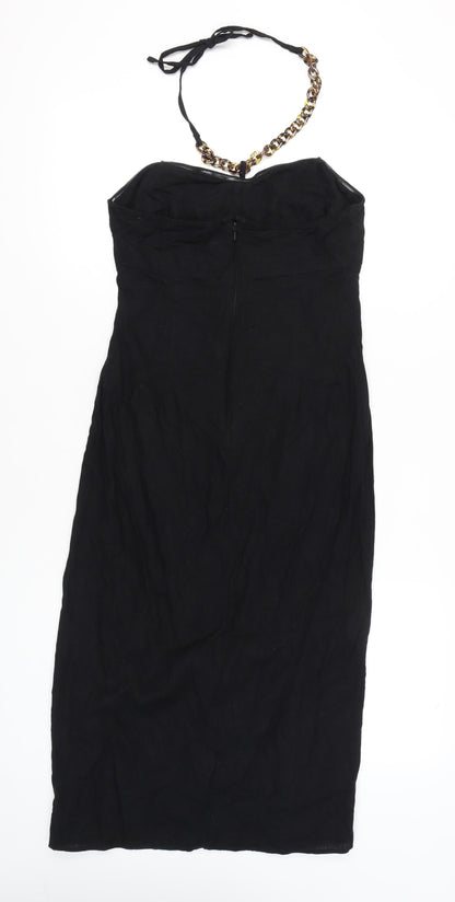 F&F Womens Black Size 10 Strapless Midi Bodycon Dress Linen Blend