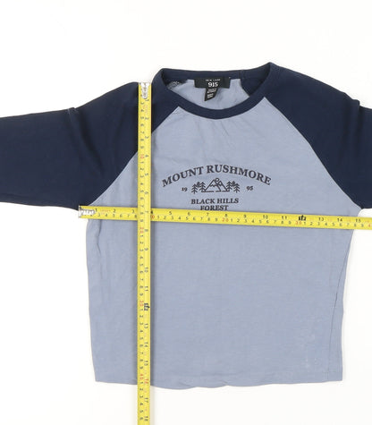 New Look Girls Blue 12-13Y Long Sleeve Ringer Graphic T-Shirt