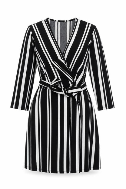 H&M Women’s Black White Striped Wrap Dress Size 8 Knee Length