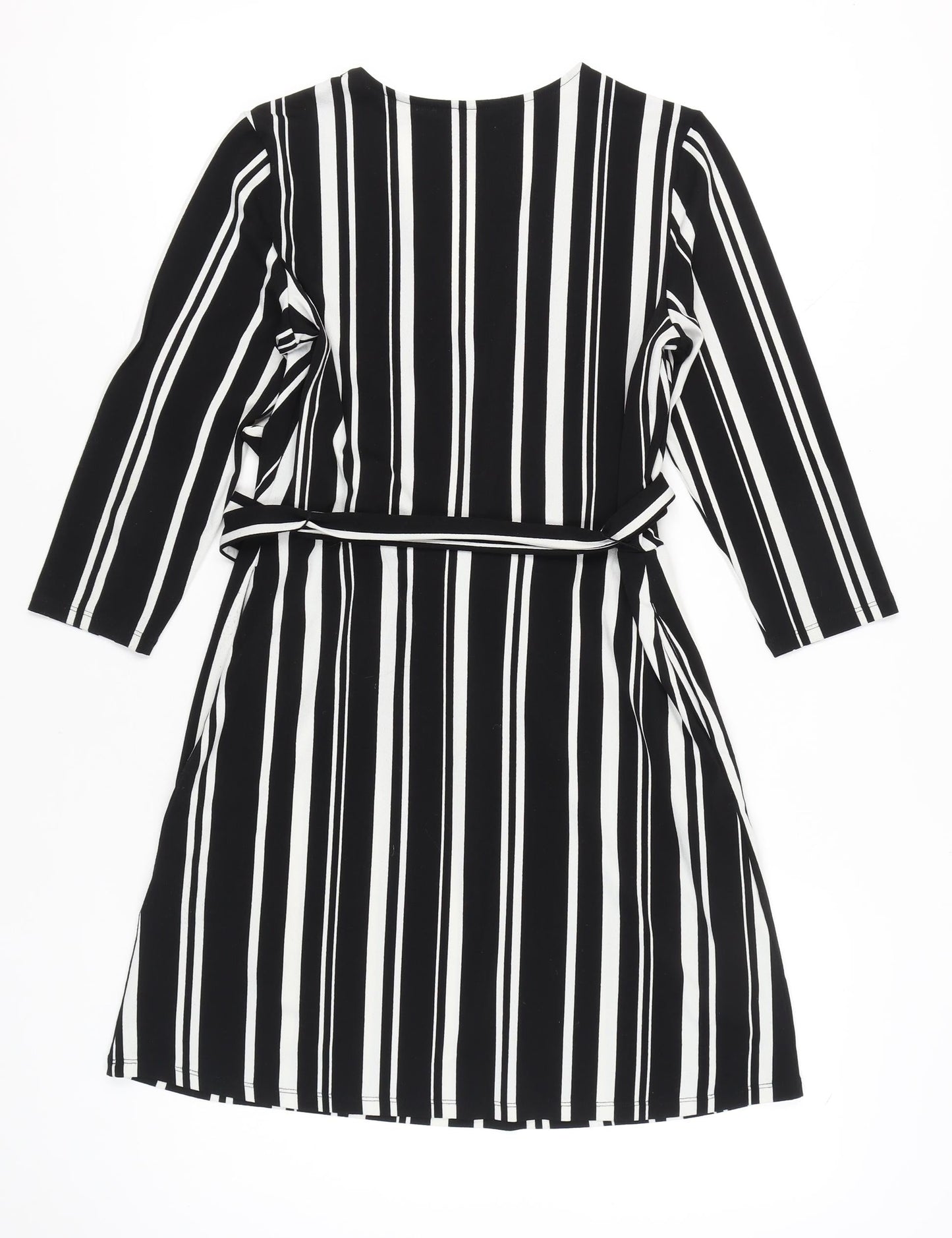 H&M Women’s Black White Striped Wrap Dress Size 8 Knee Length