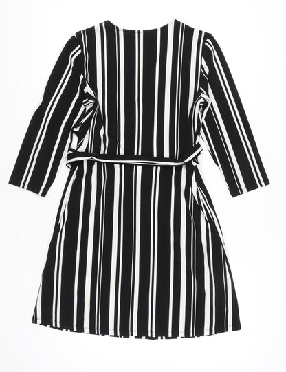 H&M Women’s Black White Striped Wrap Dress Size 8 Knee Length
