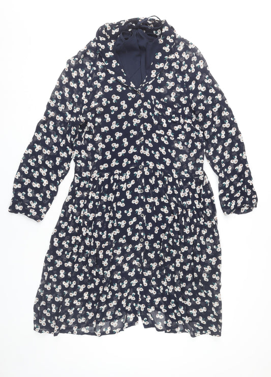 Marks and Spencer Women Blue Floral A-Line Dress Size 12