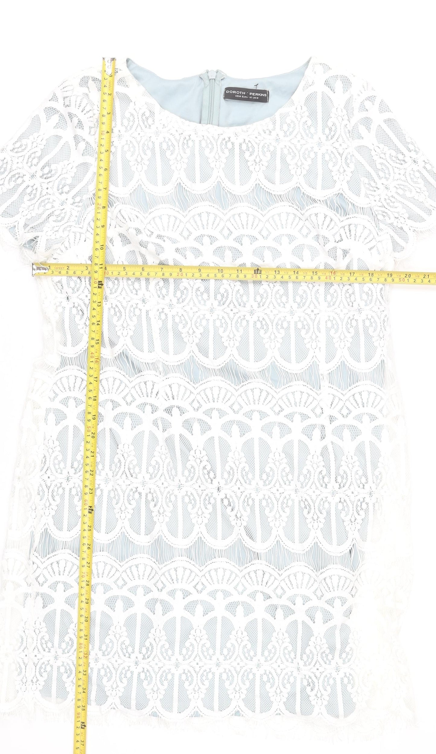 Dorothy Perkins Women’s White Lace Shift Dress Size 18 Knee Length