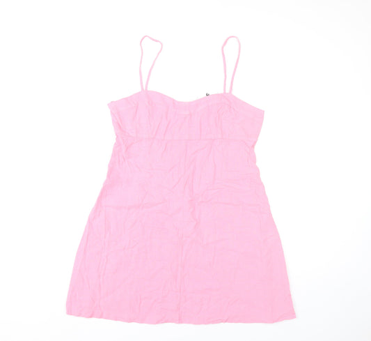 Zara Women Pink Linen Blend Slip Dress Size 14 Short Summer