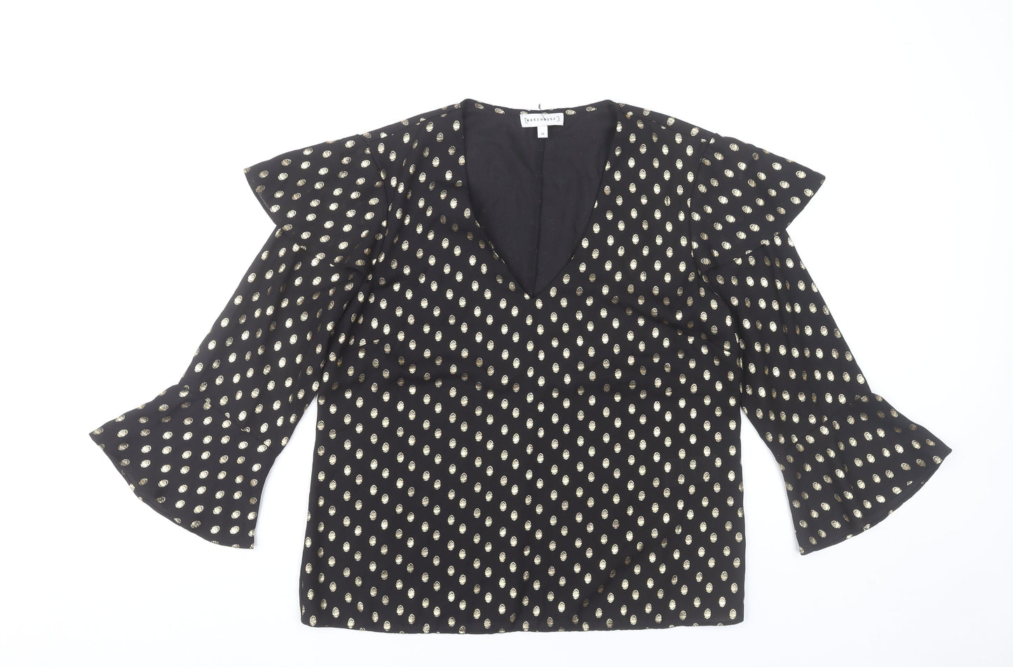 Womens UK Size 10 Warehouse Black Tunic Blouse