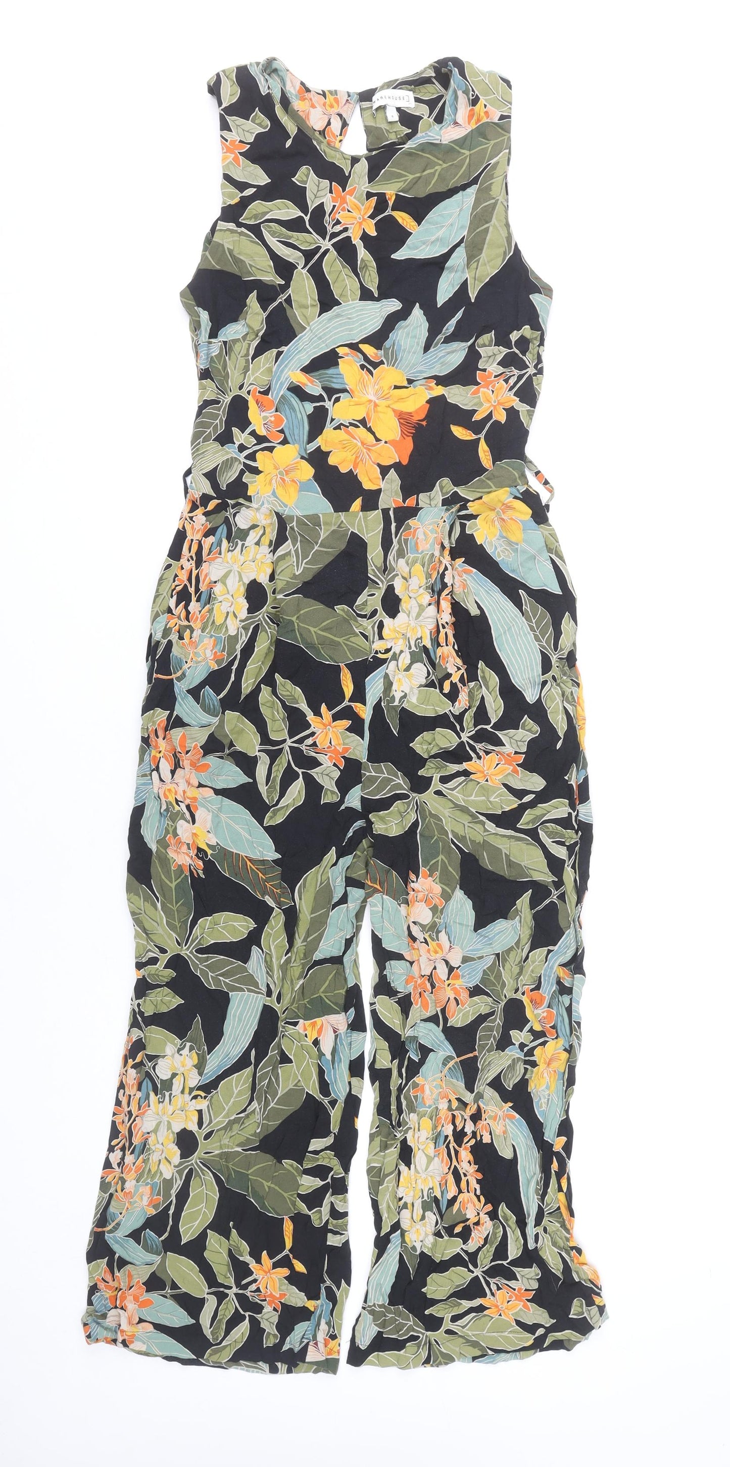 Warehouse Women’s Multicoloured Floral Wide Leg Viscose Jumpsuit Size 6