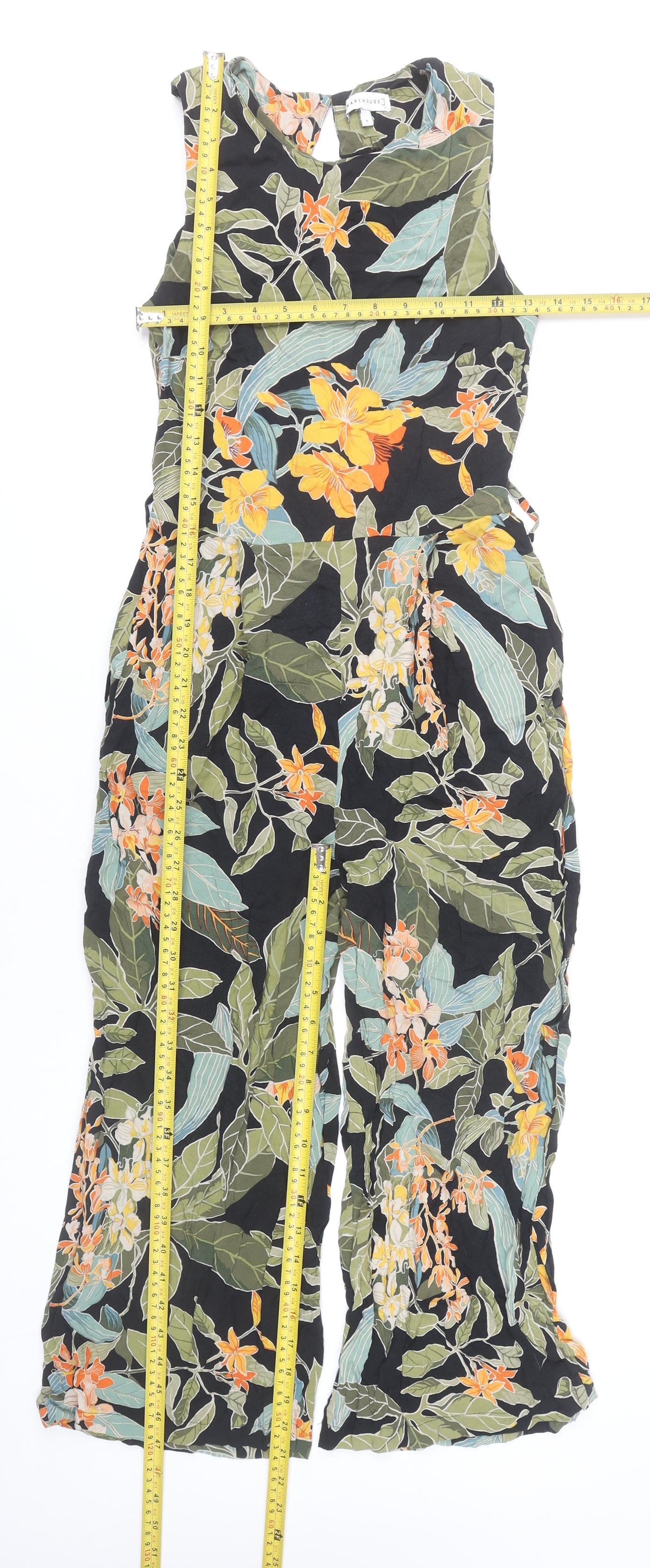 Warehouse Women’s Multicoloured Floral Wide Leg Viscose Jumpsuit Size 6