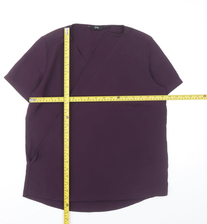 Womens UK Size 12 Simon Jersey Purple Wrap Blouse