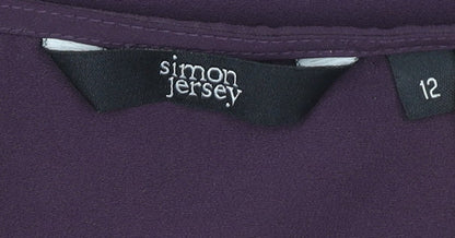 Womens UK Size 12 Simon Jersey Purple Wrap Blouse