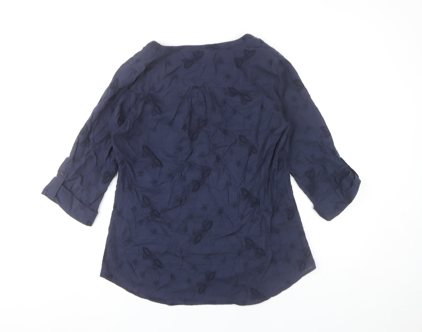 Fat Face Women’s Blue Cotton Blouse Size 8 Tunic 3/4 Sleeve Embroidered