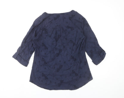 Fat Face Women’s Blue Cotton Blouse Size 8 Tunic 3/4 Sleeve Embroidered