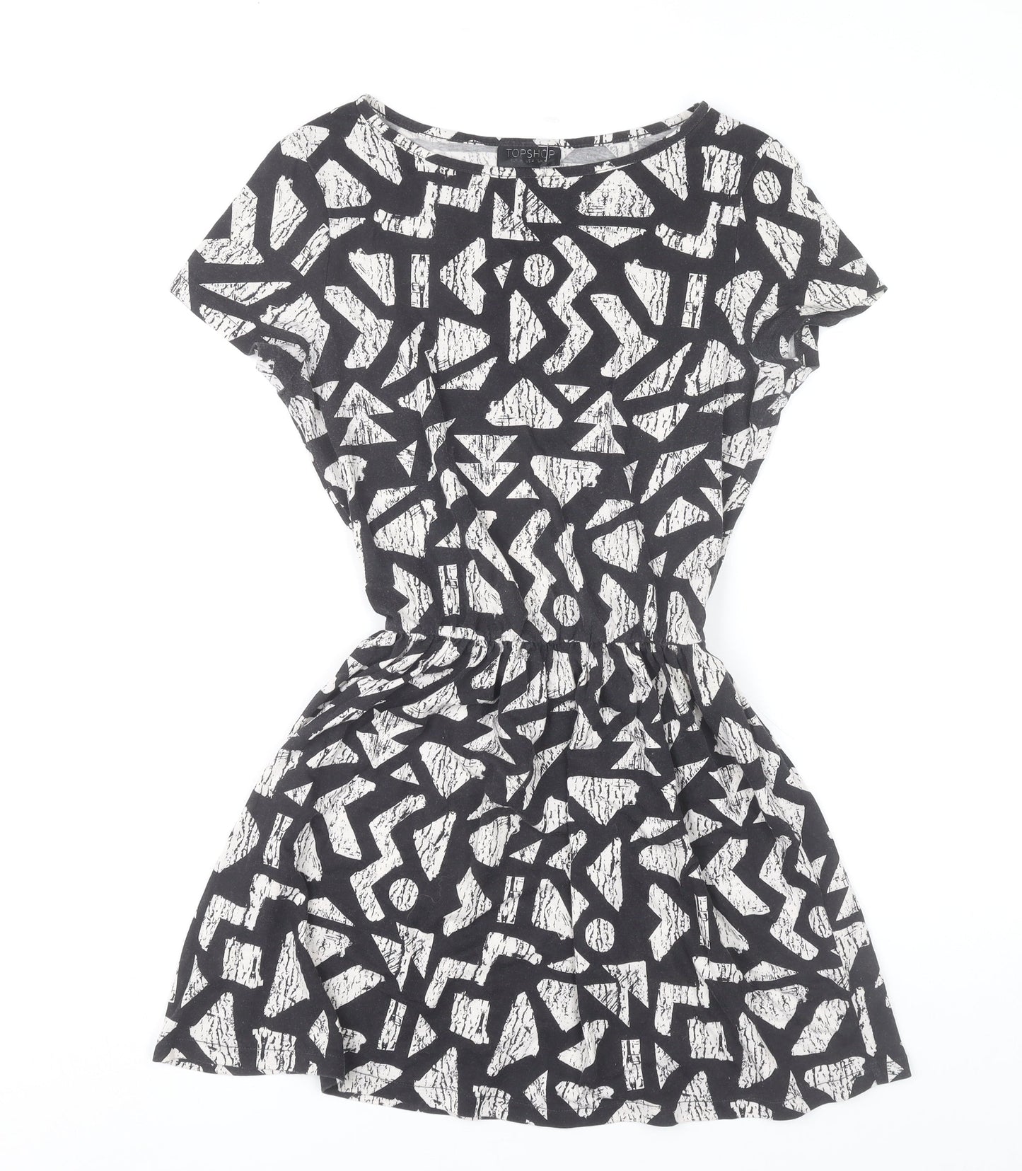 Topshop Women’s Black Geometric Skater Dress UK 8 Short Sleeve