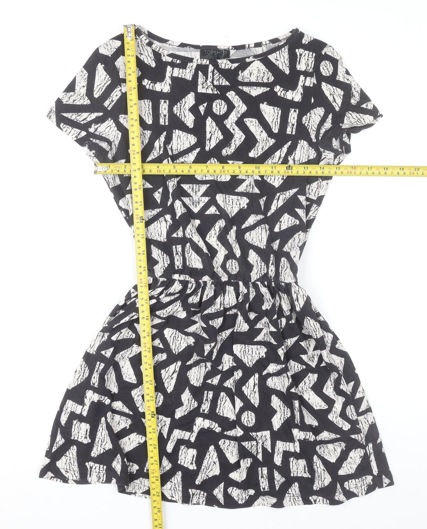 Topshop Women’s Black Geometric Skater Dress UK 8 Short Sleeve