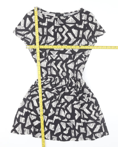 Topshop Women’s Black Geometric Skater Dress UK 8 Short Sleeve