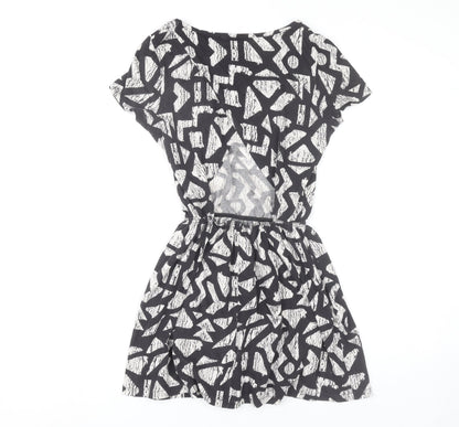 Topshop Women’s Black Geometric Skater Dress UK 8 Short Sleeve