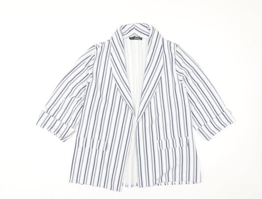 Quiz Women’s White Striped Blazer Size 14 3/4 Sleeve Open Jacket
