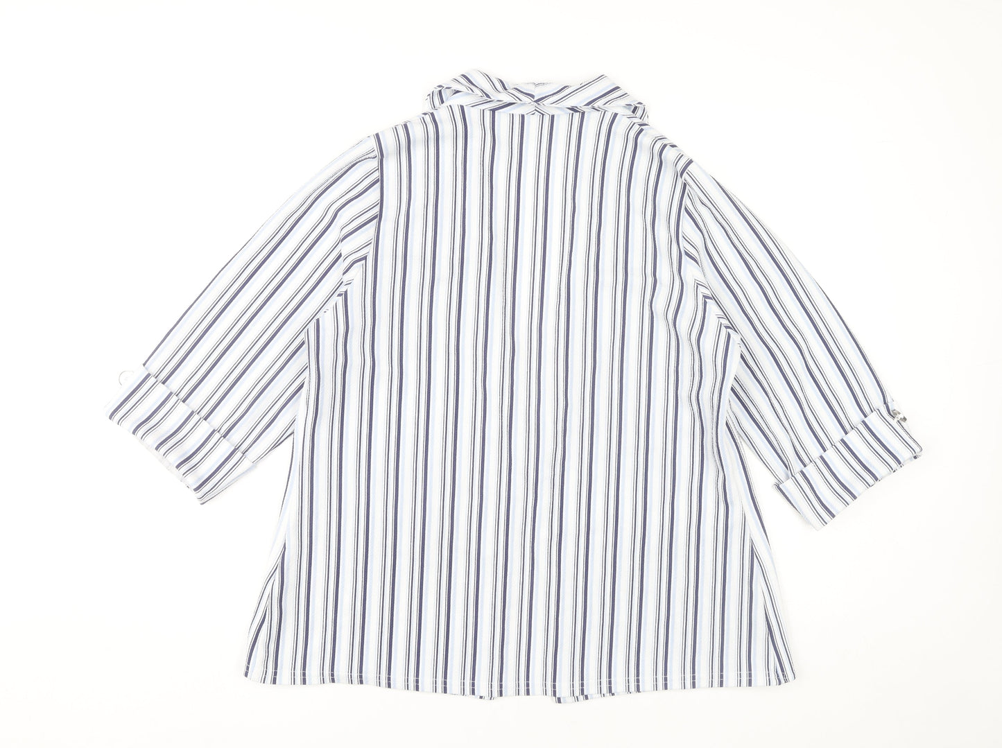 Quiz Women’s White Striped Blazer Size 14 3/4 Sleeve Open Jacket