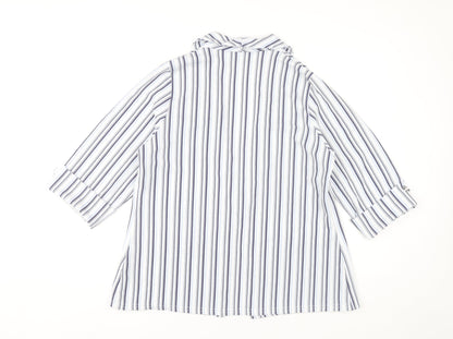 Quiz Women’s White Striped Blazer Size 14 3/4 Sleeve Open Jacket