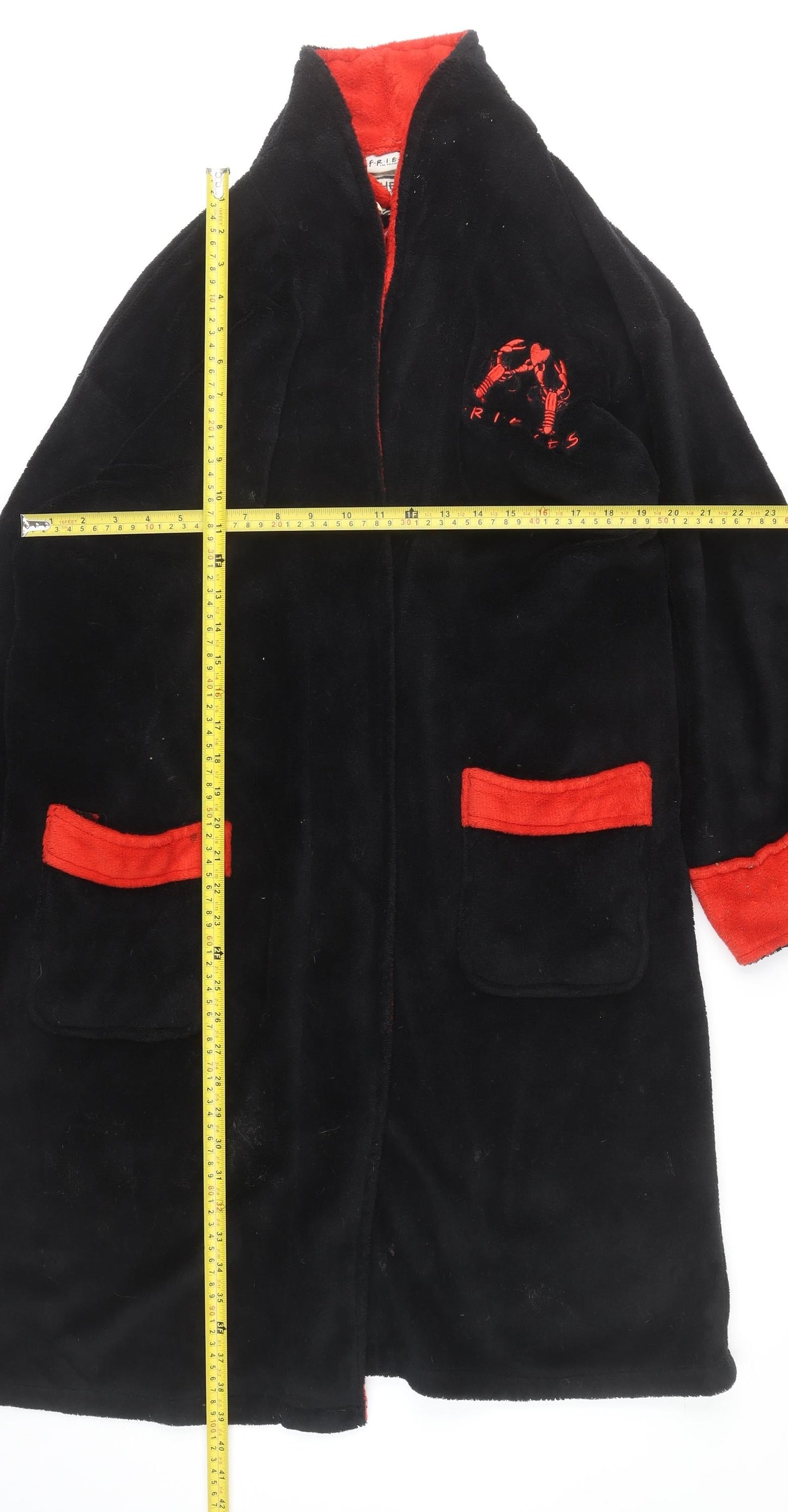 Friends Womens Black Red Fleece Robe One Size Embroidered TV Quote