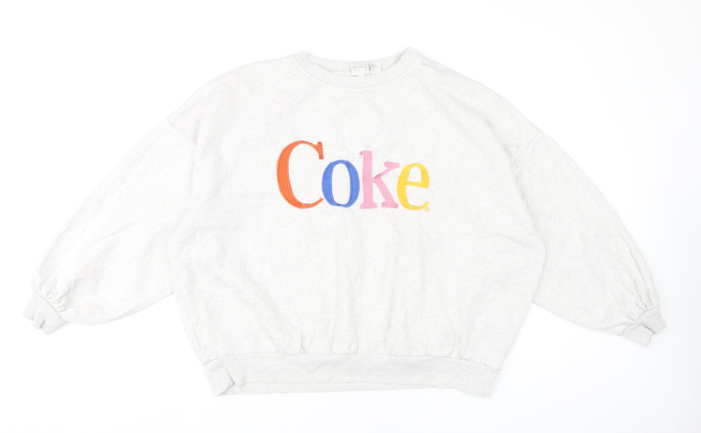 H&M Women Grey Coke Logo Sweatshirt L Casual Pullover Cotton Blend