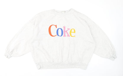 H&M Women Grey Coke Logo Sweatshirt L Casual Pullover Cotton Blend