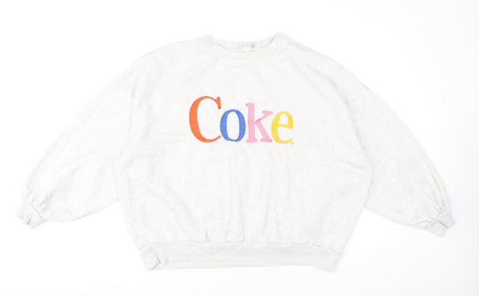 H&M Women Grey Coke Logo Sweatshirt L Casual Pullover Cotton Blend