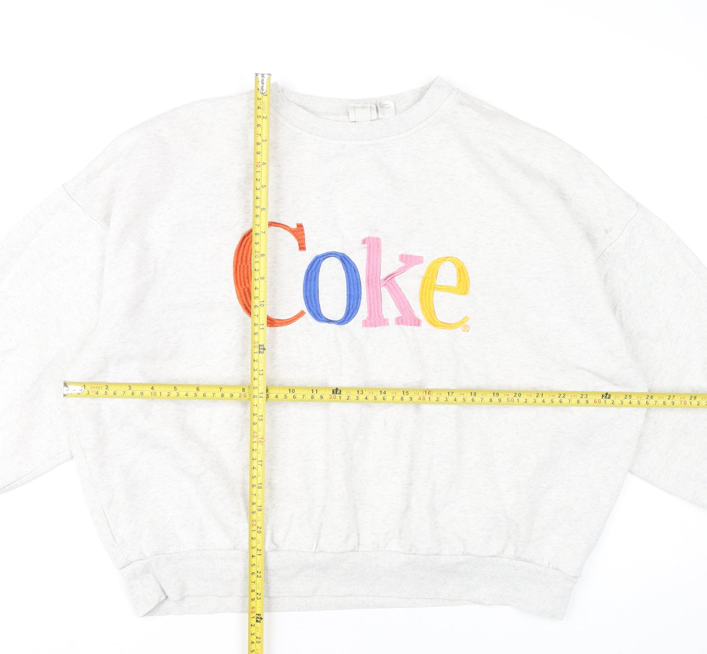 H&M Women Grey Coke Logo Sweatshirt L Casual Pullover Cotton Blend