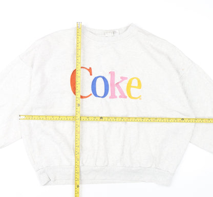 H&M Women Grey Coke Logo Sweatshirt L Casual Pullover Cotton Blend