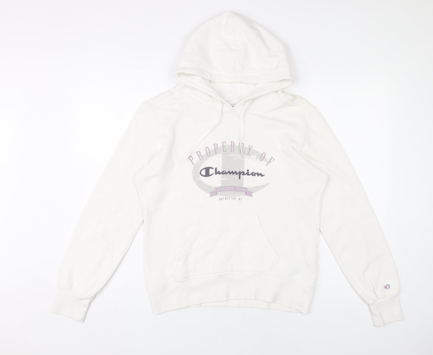Champion Womens White Hoodie Size M Cotton Pullover Sweatshirt