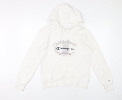 Champion Womens White Hoodie Size M Cotton Pullover Sweatshirt