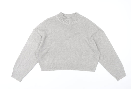 H&M Women’s Grey Mock Neck Jumper Size 12 Acrylic Long Sleeve