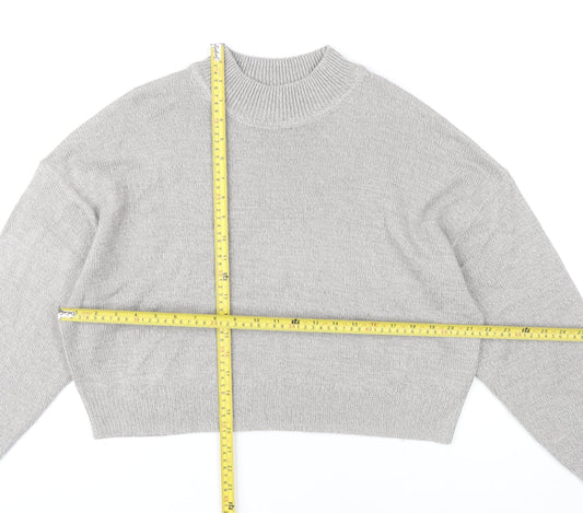 H&M Women’s Grey Mock Neck Jumper Size 12 Acrylic Long Sleeve