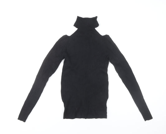 New Look Women’s Black Roll Neck Cold Shoulder Slim Knit Top Size 6