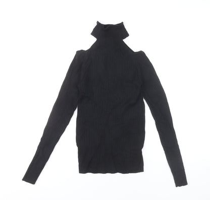 New Look Women’s Black Roll Neck Cold Shoulder Slim Knit Top Size 6