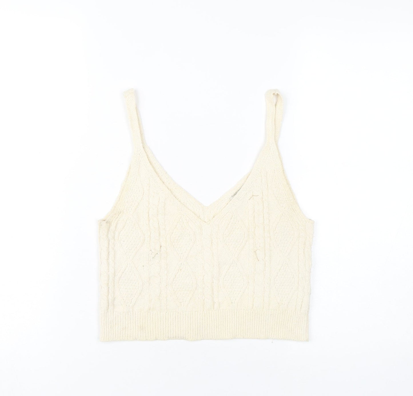 Womens UK Size M Stradivarius Ivory Cropped Tank