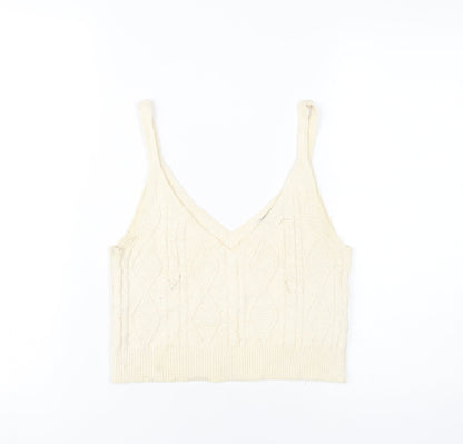 Womens UK Size M Stradivarius Ivory Cropped Tank