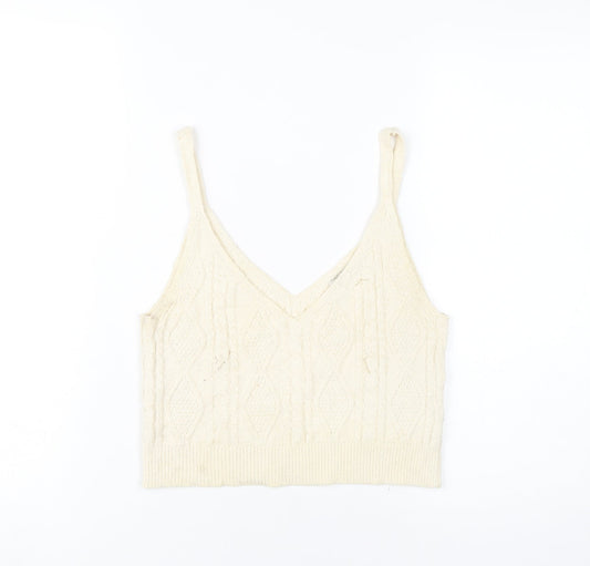 Womens UK Size M Stradivarius Ivory Cropped Tank